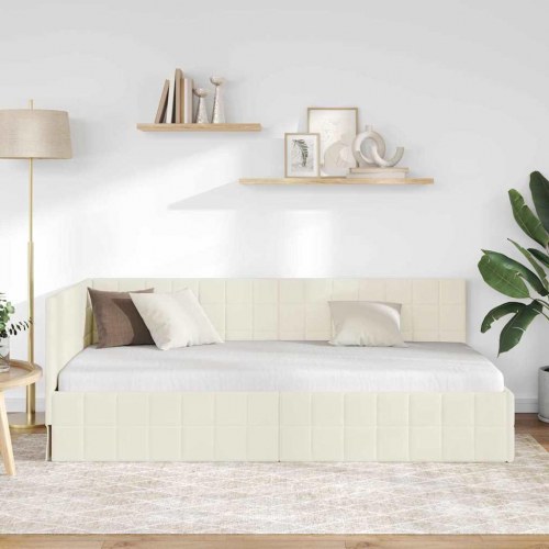 Hjørnesengramme i fløjl - creme, 90 x 200 cm