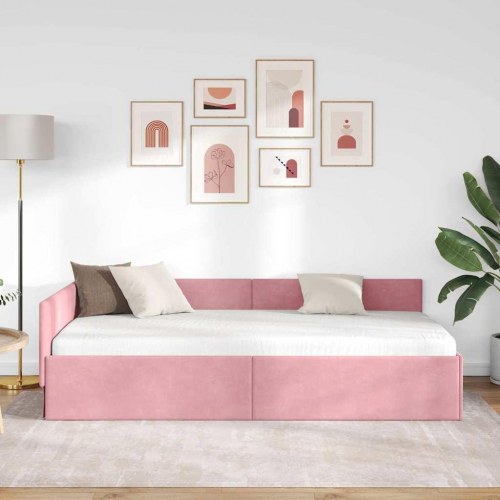 Hjørnesengramme i fløjl - lyserød 90 x 200 cm