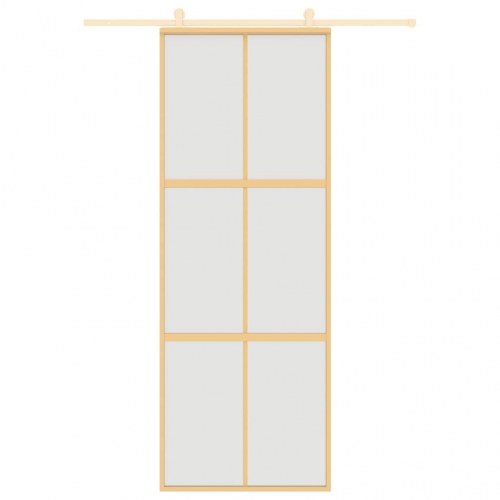 Skydedør 76×205 cm - matteret sikkerhedsglas og gylden aluminium
