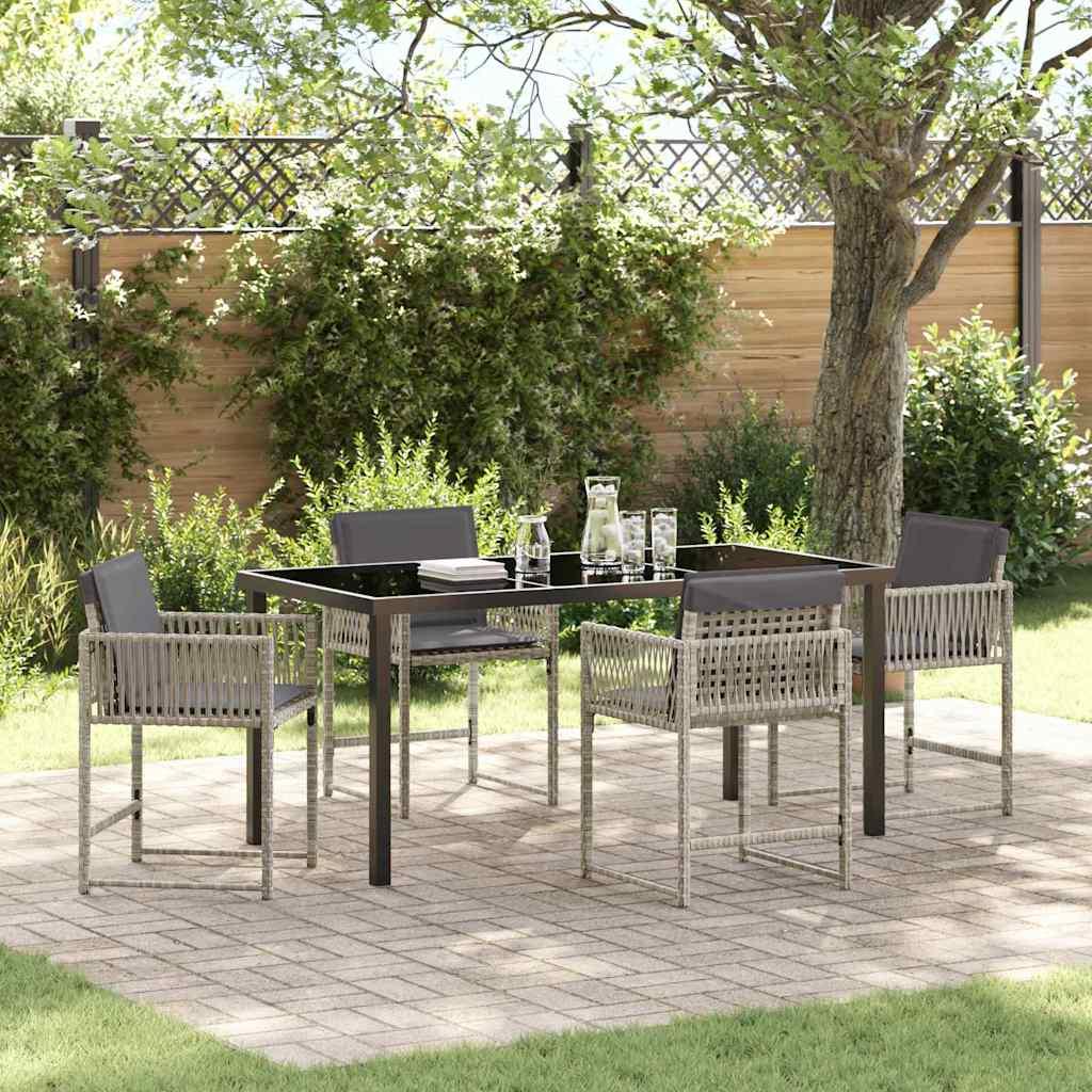 Have spisebordssæt i lysegrå polyrattan - 5 dele med glasbord