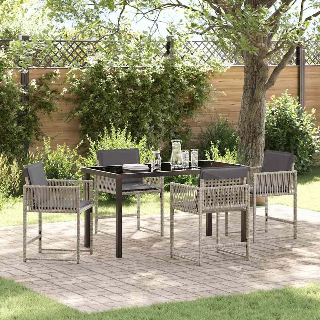 Have spisebordssæt i lysegrå polyrattan - 5 dele med glasbord