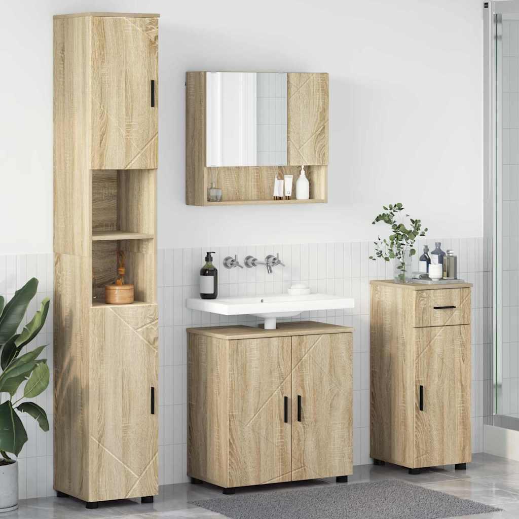 Badeværelsesmøbel sæt med dør 4 stk Sonoma-eg 61 x 35 x 64 cm