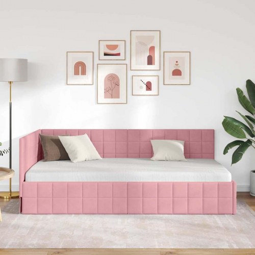 Hjørnesengramme i fløjl 90 x 200 cm - lyserød