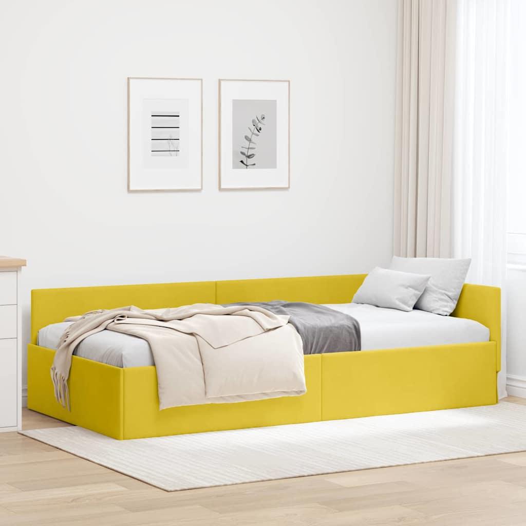 Hjørnesengramme Andet Gul 90 x 190 cm Velour og konstrueret træ
