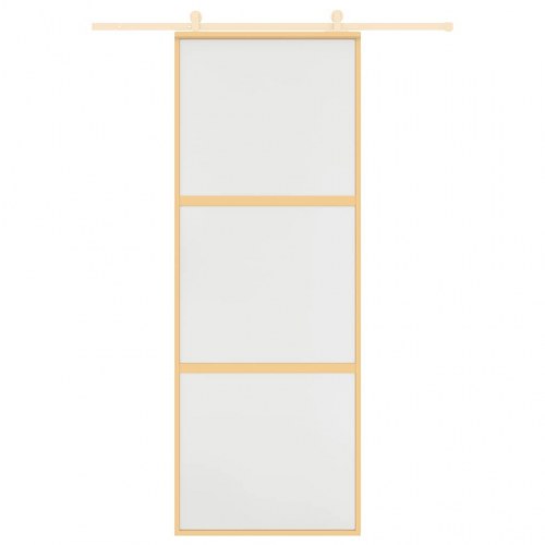 Skydedør 76×205 cm i gylden aluminium med matteret sikkerhedsglas