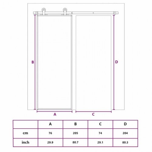 Skydedør 76×205 cm i gylden aluminium med matteret sikkerhedsglas
