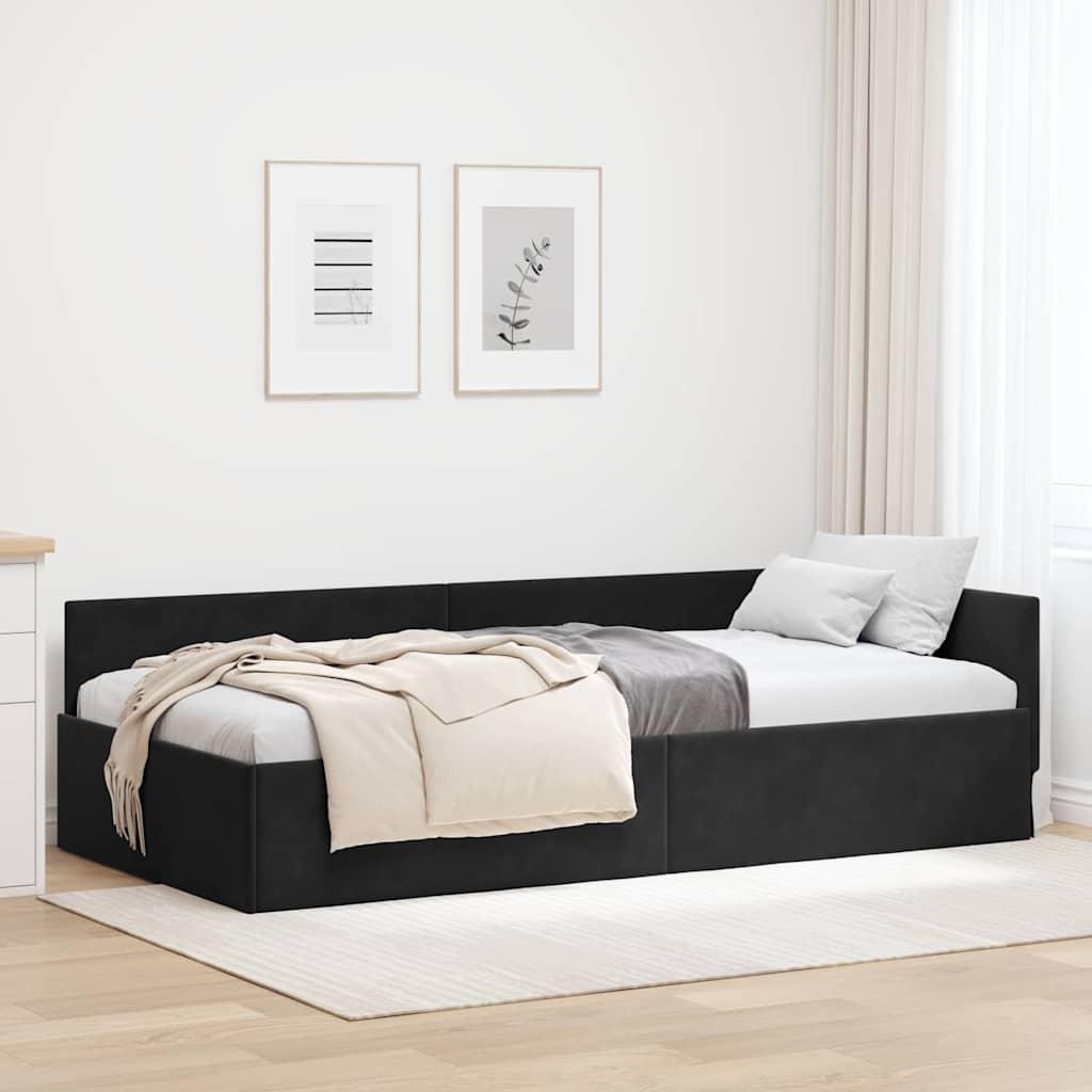 Hjørnesengramme Sort 90 x 190 cm Velour og konstrueret træ