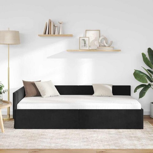 Hjørnesengramme i fløjl 90 x 190 cm - sort
