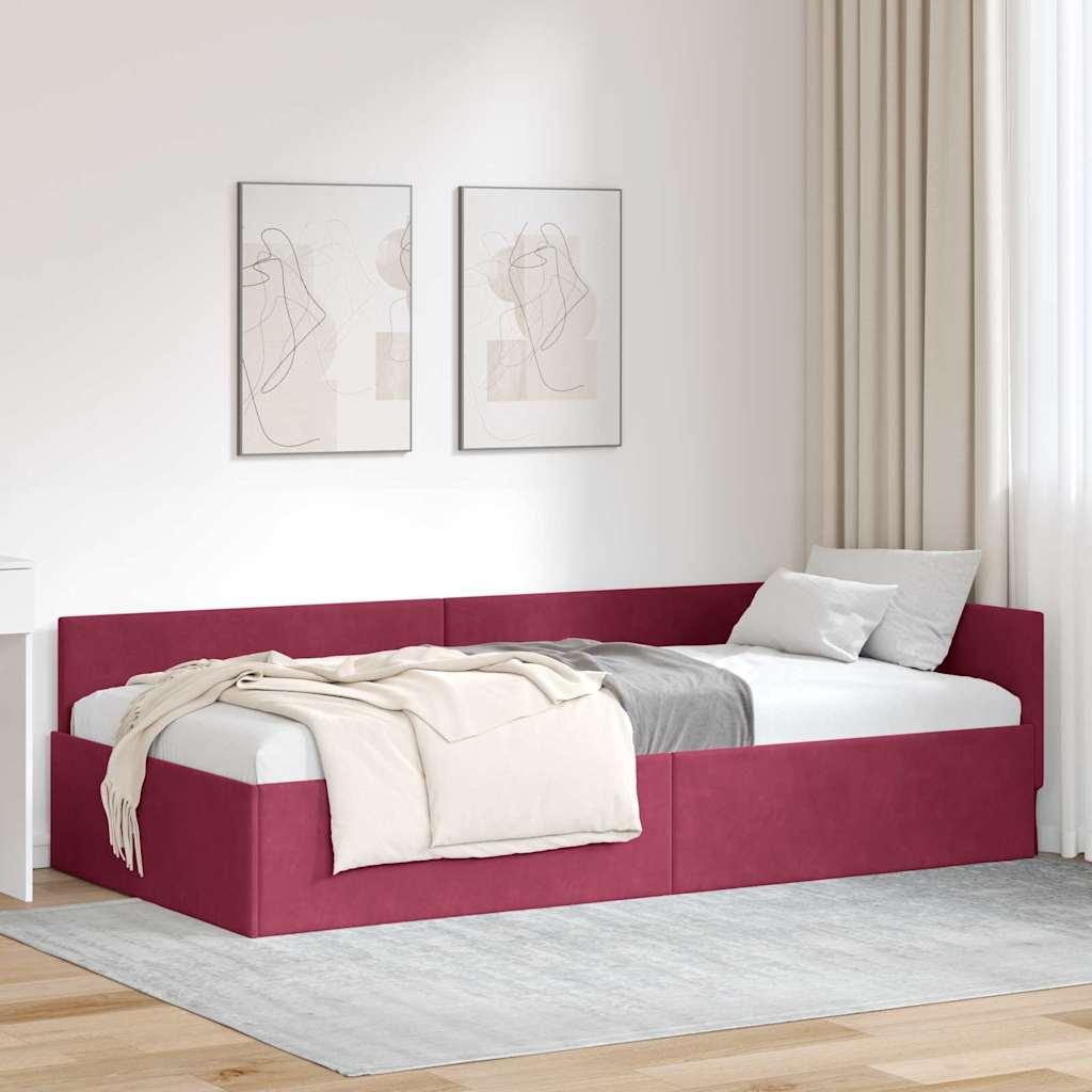 Hjørnesengramme Vinrød 90 x 190 cm Velour og konstrueret træ