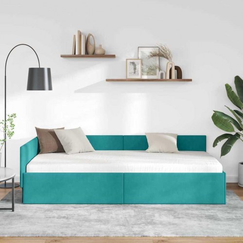 Hjørnesengramme 80 x 200 cm i fløjl - turkis
