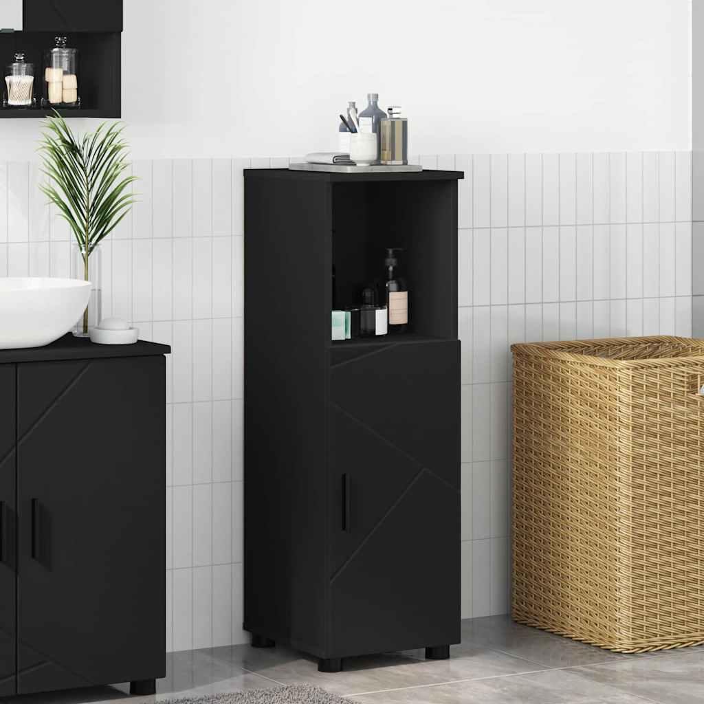Badeværelsesskab med hylde Sort 30 x 35 x 95 cm Konstrueret træ