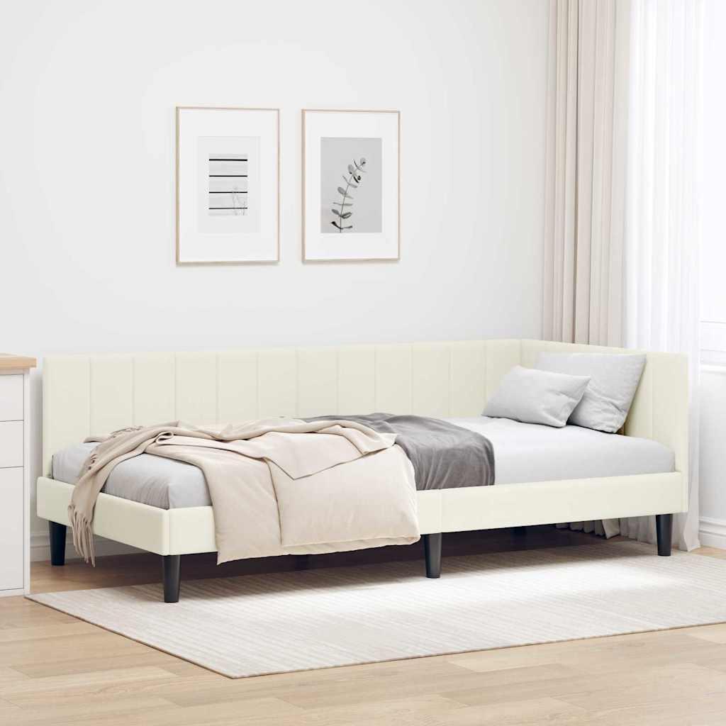 Hjørnesengramme med hovedgærde - fløjl, creme, 100 × 200 cm