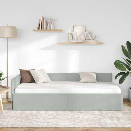 Hjørnesengramme i fløjl - lysegrå 80 x 200 cm