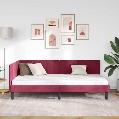 Hjørnesengramme i fløjl - vinrød 100 x 200 cm