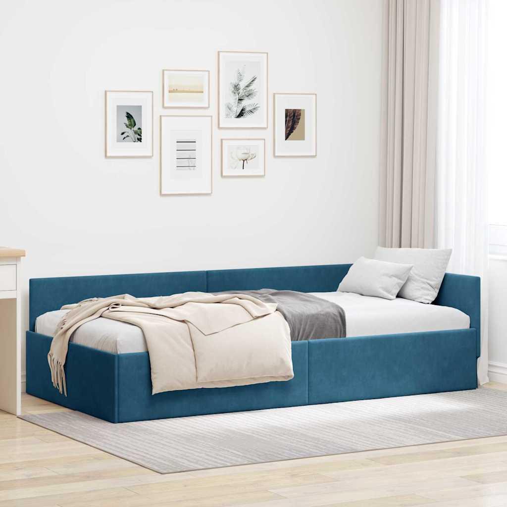 Hjørnesengramme Andet Blå 80 x 200 cm Velour og konstrueret træ