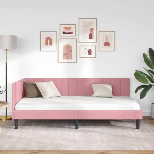 Hjørnesengramme i lyserød fløjl 100 x 200 cm