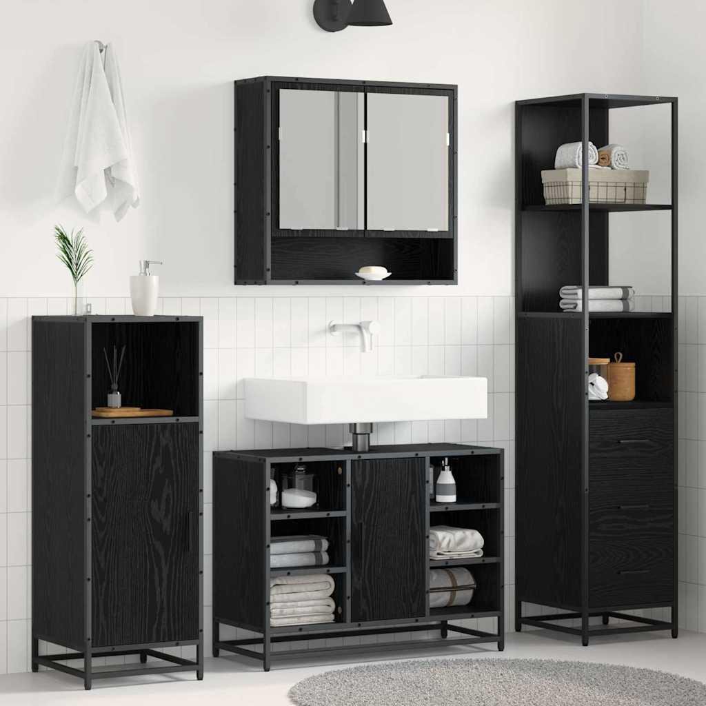 Badeværelsesskab Sort eg 35 x 37.5 x 166 cm Ingeniørtræ og stål