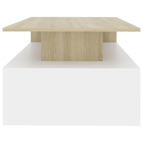 Sofabord 90x60x42,5 cm konstrueret træ hvid og sonoma-eg