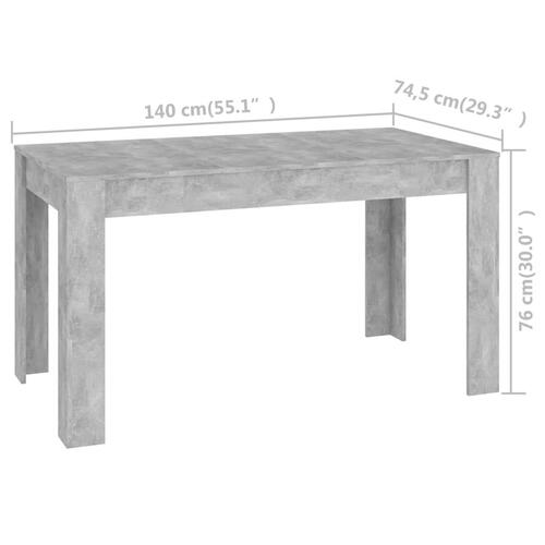 Spisebord 140x74,5x76 cm konstrueret træ betongrå
