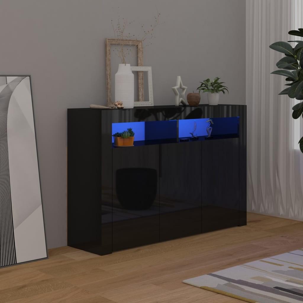 Skænk med LED-lys 115,5x30x75 cm sort højglans