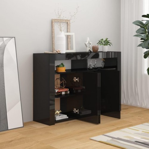 Skænk med LED-lys 115,5x30x75 cm sort højglans