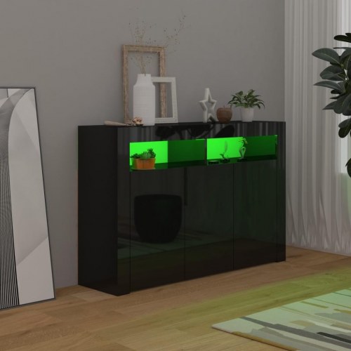 Skænk med LED-lys 115,5x30x75 cm sort højglans