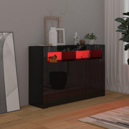 Skænk med LED-lys 115,5x30x75 cm sort højglans