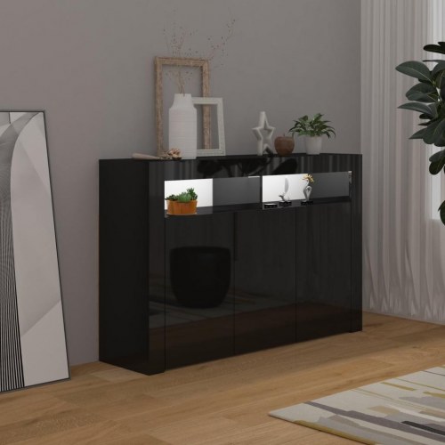 Skænk med LED-lys 115,5x30x75 cm sort højglans
