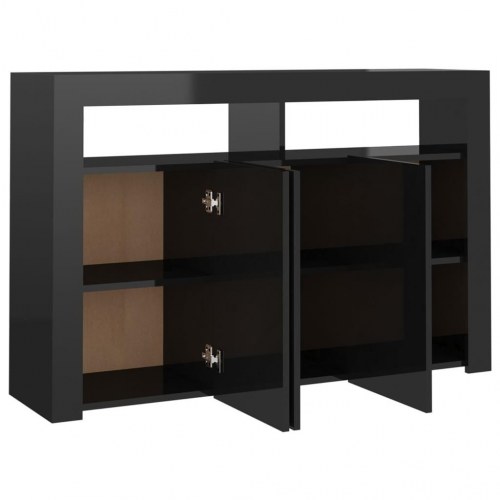 Skænk med LED-lys 115,5x30x75 cm sort højglans