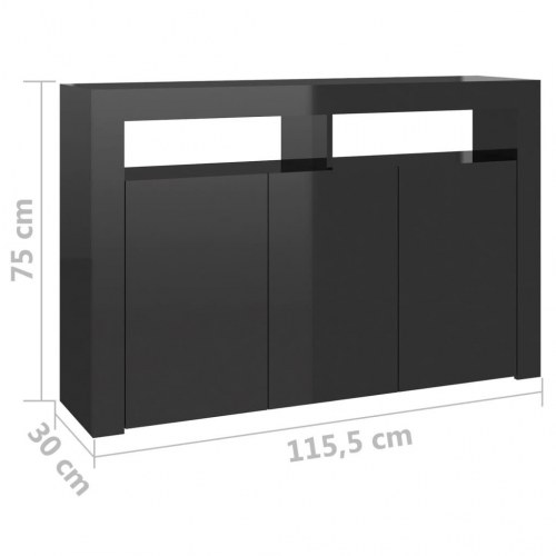 Skænk med LED-lys 115,5x30x75 cm sort højglans