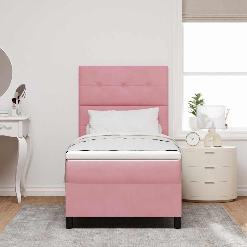 LED Box Spring Bed med madras Lyserød 80 x 200 cm Stof