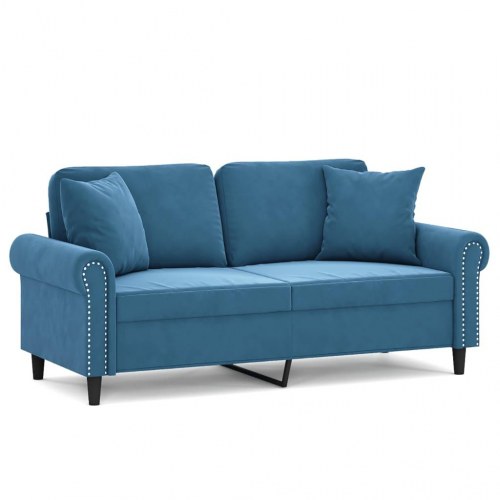 2-personers sofa i velour med pyntepuder - blå, sædebredde 140 cm
