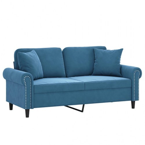 2-personers sofa i velour med pyntepuder - blå, sædebredde 140 cm