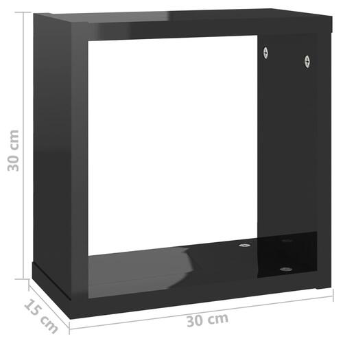 Væghylder 6 stk. 30x15x30 cm kubeformet sort højglans