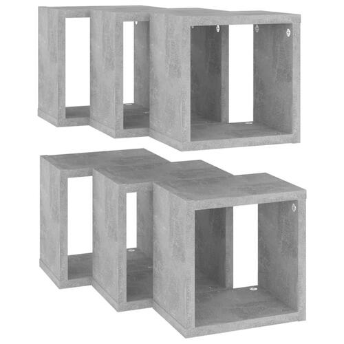 Væghylder 6 stk. 22x15x22 cm kubeformet betongrå
