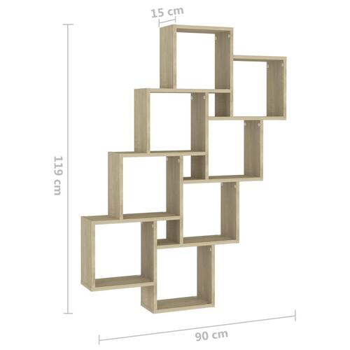 Væghylde 90x15x119 cm kubeformet konstrueret træ sonoma-eg
