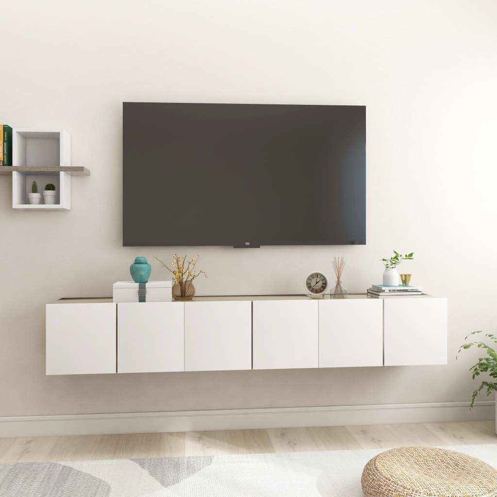 Væghængte tv-skabe 3 stk. 60x30x30 cm hvid og sonoma-eg