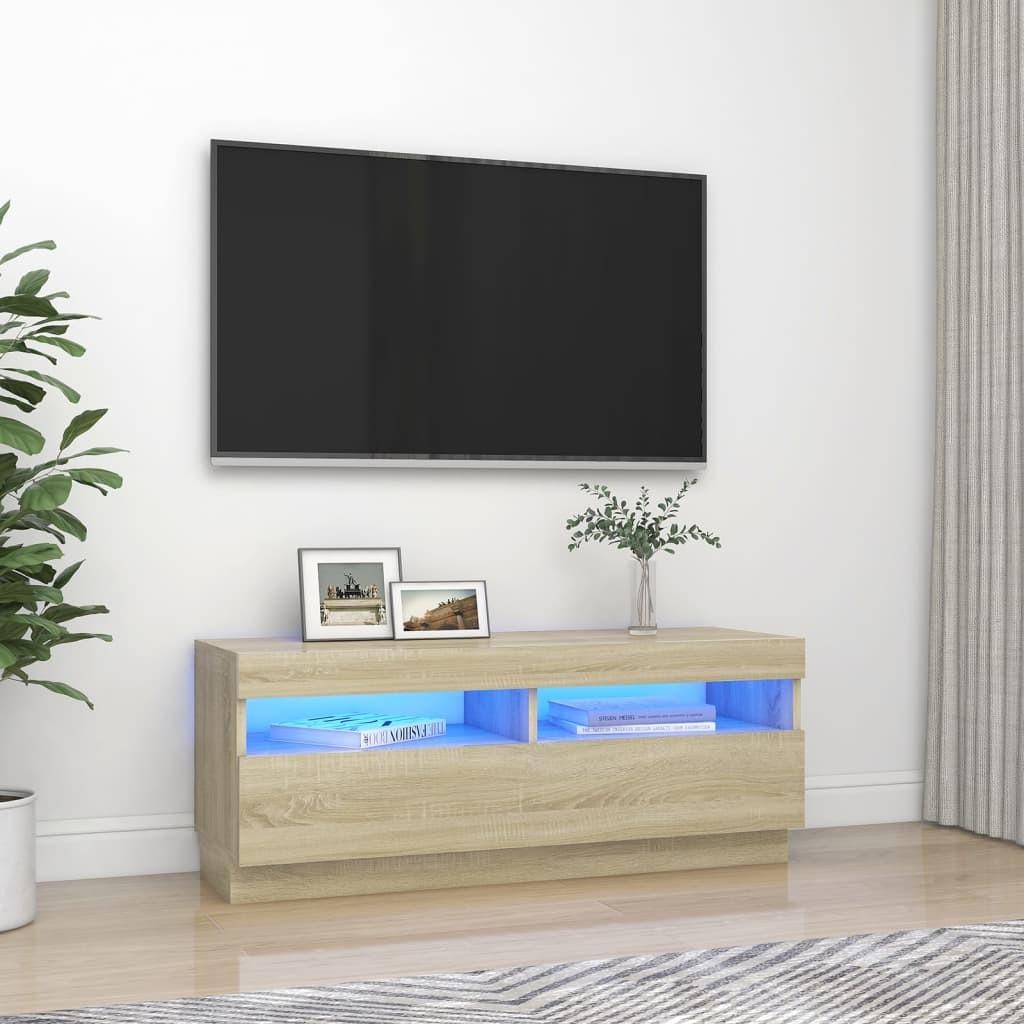 Tv-bord med LED-lys 100x35x40 cm sonoma-eg