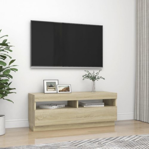 Tv-bord med LED-lys - 100 × 35 × 40 cm, sonoma-eg