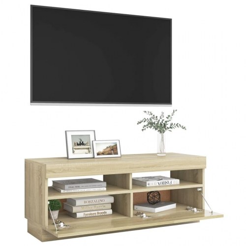 Tv-bord med LED-lys - 100 × 35 × 40 cm, sonoma-eg