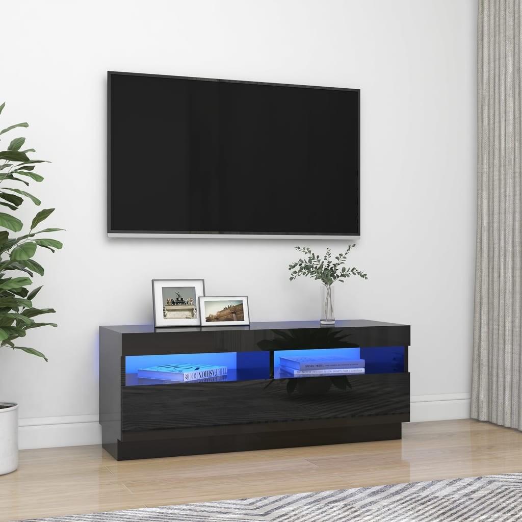 Tv-skab med LED-lys 100x35x40 cm sort højglans