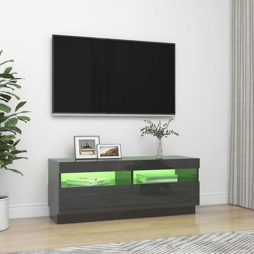 Tv-skab med LED-lys 100x35x40 cm grå højglans