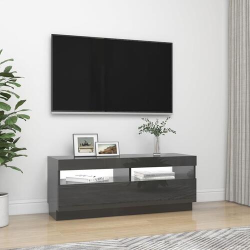 Tv-skab med LED-lys 100x35x40 cm grå højglans