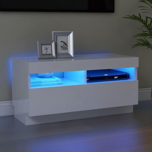 Tv-skab med LED-lys - 80×35×40 cm, hvid højglans
