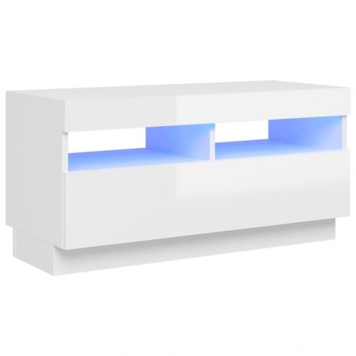 Tv-skab med LED-lys - 80×35×40 cm, hvid højglans