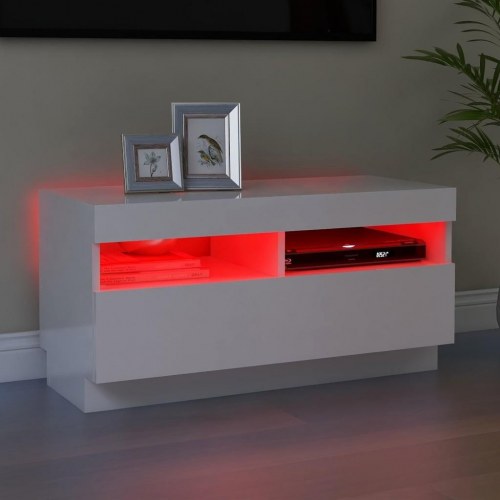 Tv-skab med LED-lys - 80×35×40 cm, hvid højglans