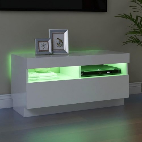 Tv-skab med LED-lys - 80×35×40 cm, hvid højglans