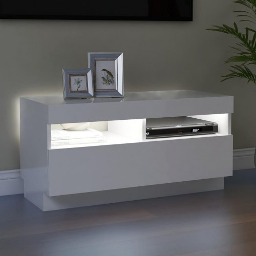 Tv-skab med LED-lys - 80×35×40 cm, hvid højglans