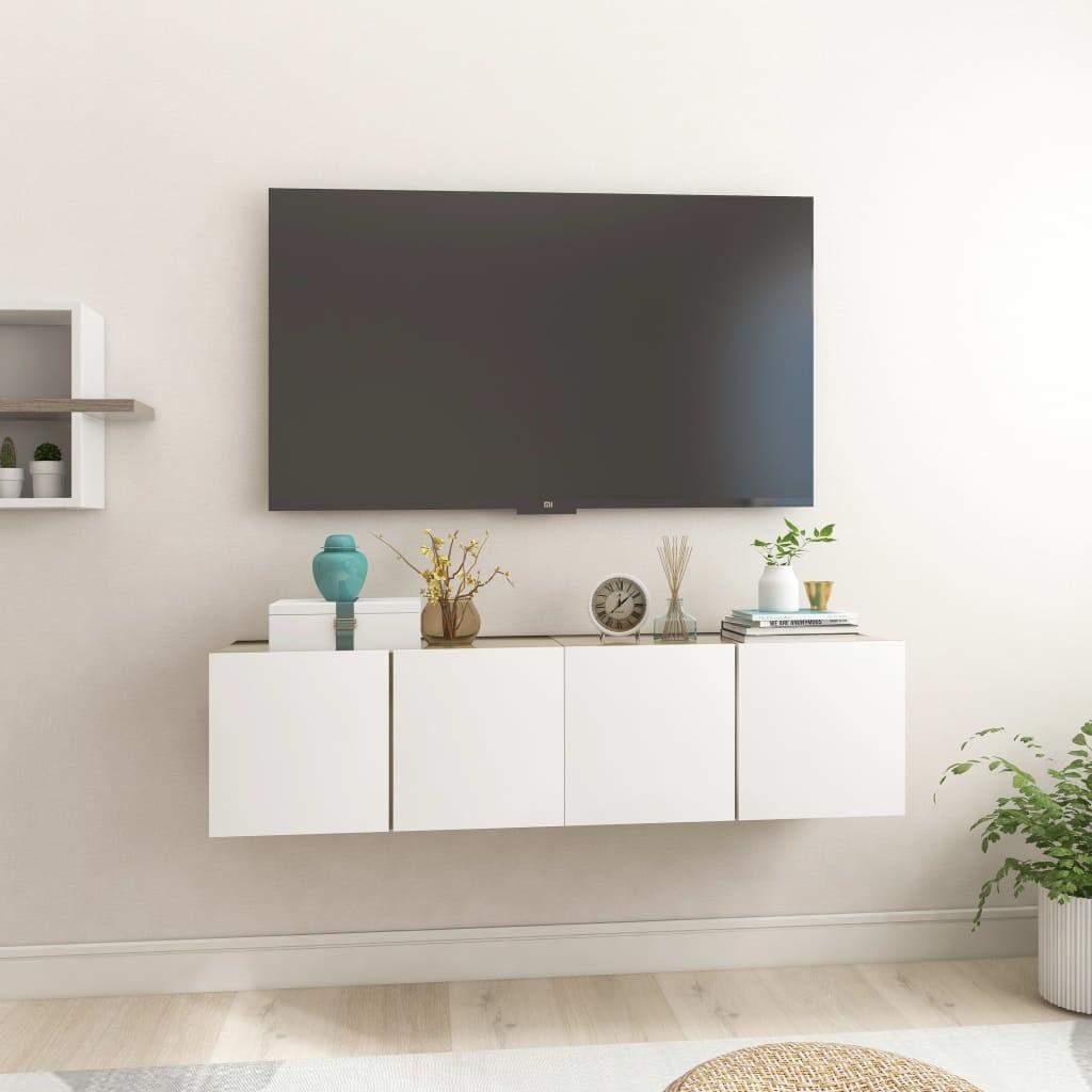 Væghængte tv-skabe 2 stk. 60x30x30 cm hvid og sonoma-eg