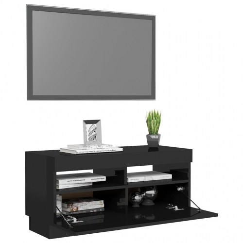 Tv-skab med LED-lys 80x35x40 cm sort højglans